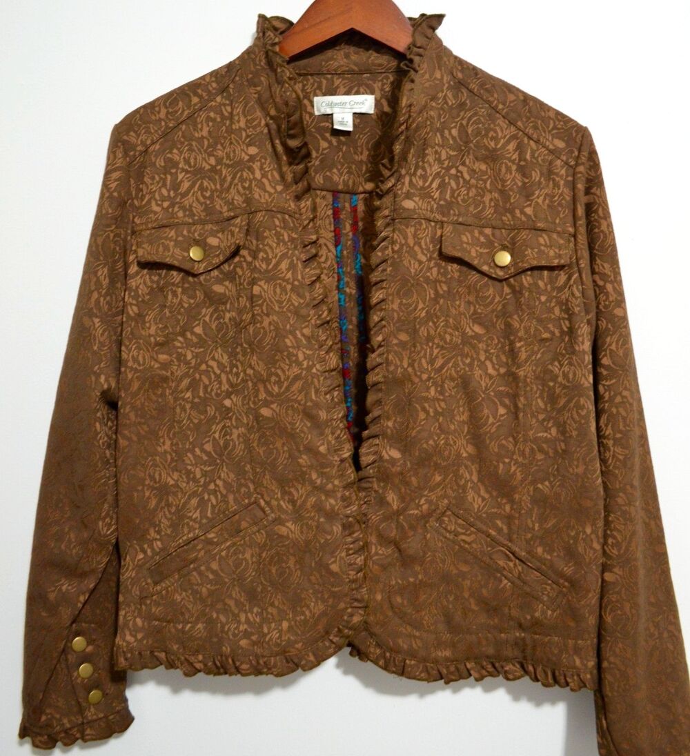 Coldwater Creek Open Front Jacket M Floral Brown Cottagecore Academia